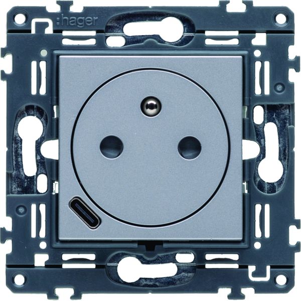 Prise de courant affleurante 2P+T avec USB-C Titane WXF114T