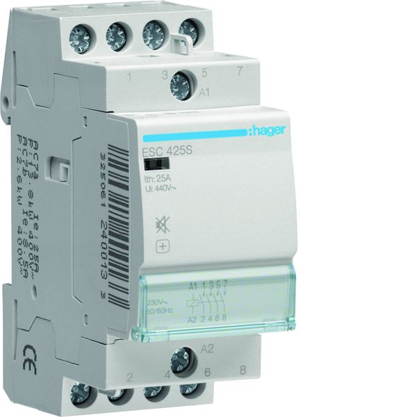 Contacteur silencieux sans commande manuelle 25A, 4F, 230V ESC425S