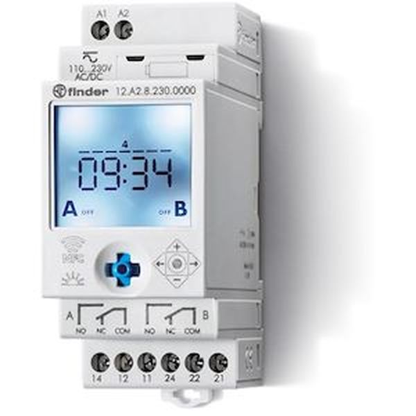 Horloge astronomique hebdomadaire digitale 2 inverseurs 12 à 24V AC/DC, NFC