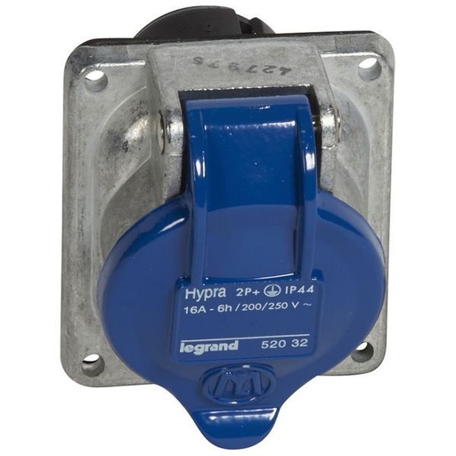 [LEG052032] Prise Fixe Hypra Ip44 16A 200V~ À 250V~ 2P+T Métal legrand 052032