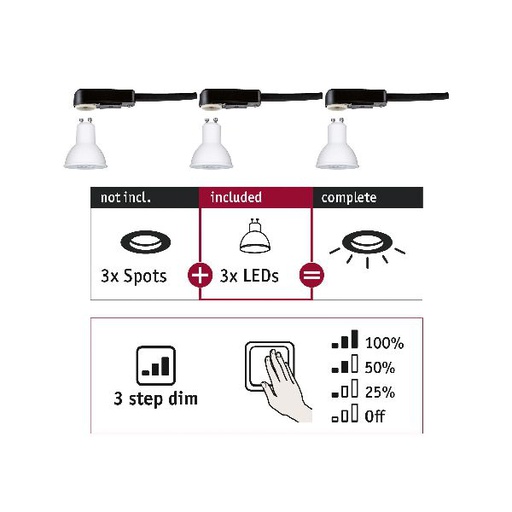 [PAU28785] ENC Choose kit 3 GU10 3step dim 3x6W 460lm 2700K 51mm