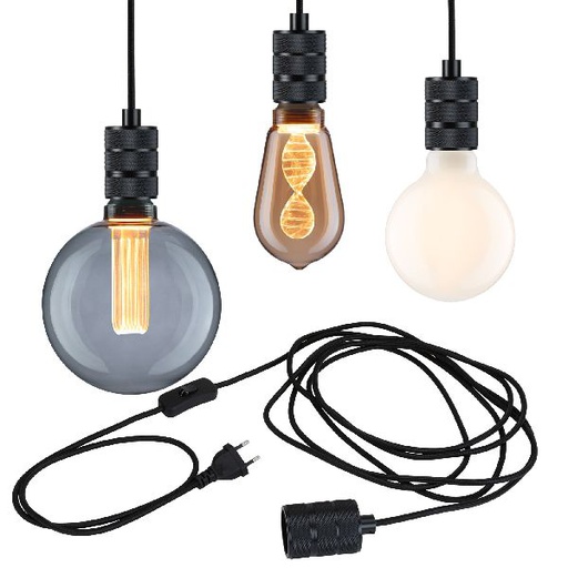 [PAU78436] Suspension Neordic Tilla avec prise max20W E27 noir graphite 230V tissu/mét