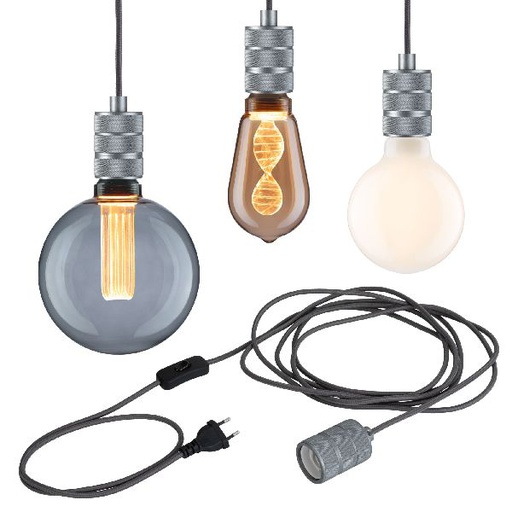 [PAU78437] Suspension Neordic Tilla avec prise max20W E27 gris aluminium 230V tissu/mét