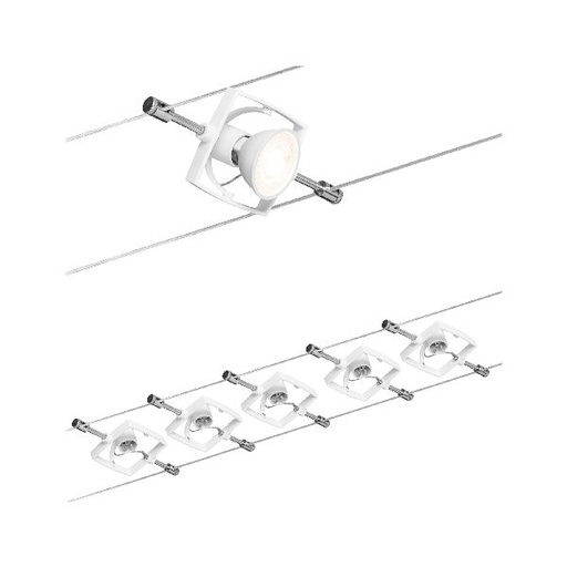 [PAU94149] Ens. Wire System TECH max. 5x10W GU5,3 Blanc 230/12V 60VA Métal/plastique