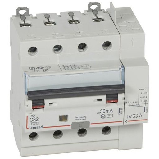 [LEG411200] Disjoncteur Diff Dx³ 6000 -Vis/Auto-4P-400V~-32A-Typeac-30Ma legrand 411200