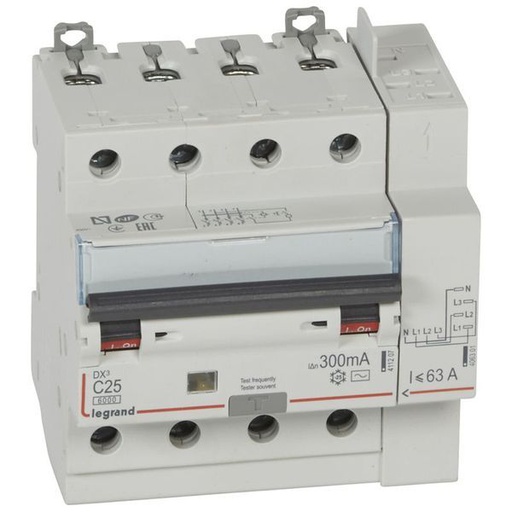 [LEG411218] Disjoncteur Diff Dx³ 6000 -Vis/Auto-4P 400V~ 25A-Typeac 300M legrand 411218