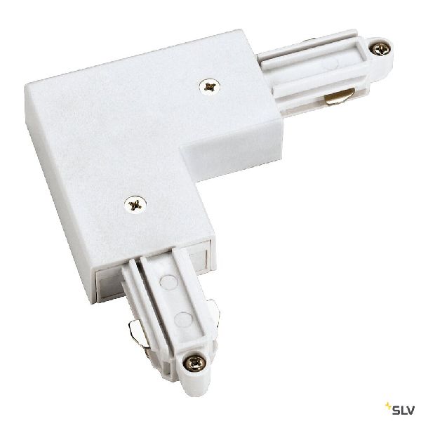 Connecteur d'angle pour rail 1 allumage 16A max, blanc, terre extérieure 143051