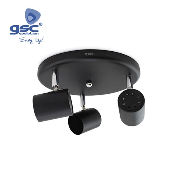 Projecteur circulaire à triple toit GU10 Noir | 001905362