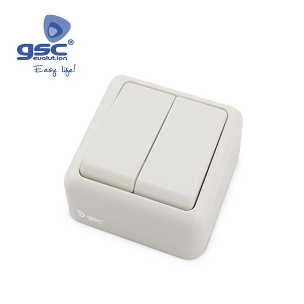 Double commutateur surface Blanc 65x65mm 10A 250V | 000201027