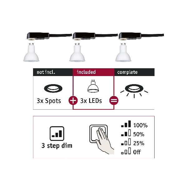 ENC Choose kit 3 GU10 3step dim 3x6W 460lm 2700K 51mm