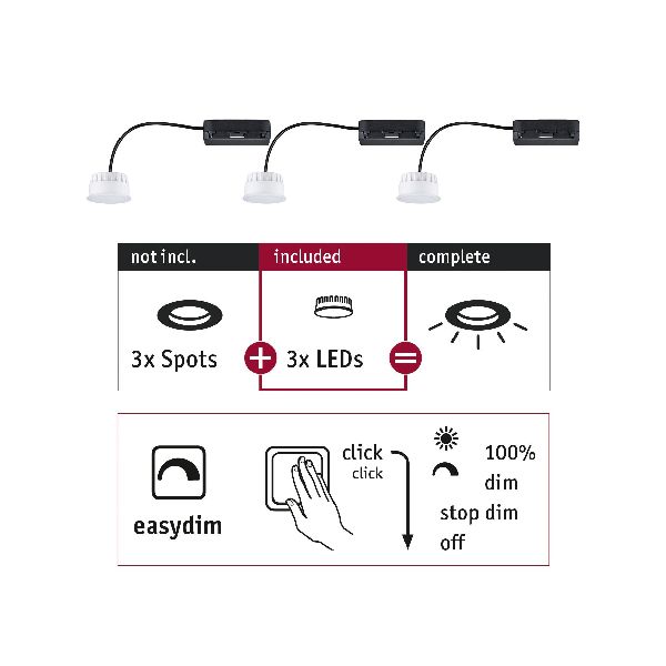 ENC Choose Lot 3 Coin Easy-Dim LED 3x6,5W 630lm 2700K 51mm synthétique