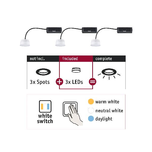 ENC Choose Lot 3 Coin WhiteSwitch LED 3x6,5W 580lm 2700K 51mm synthétique