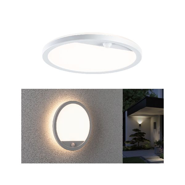 Panneau lamina 230V ext rond PIR blanc IP44 15W 3000K