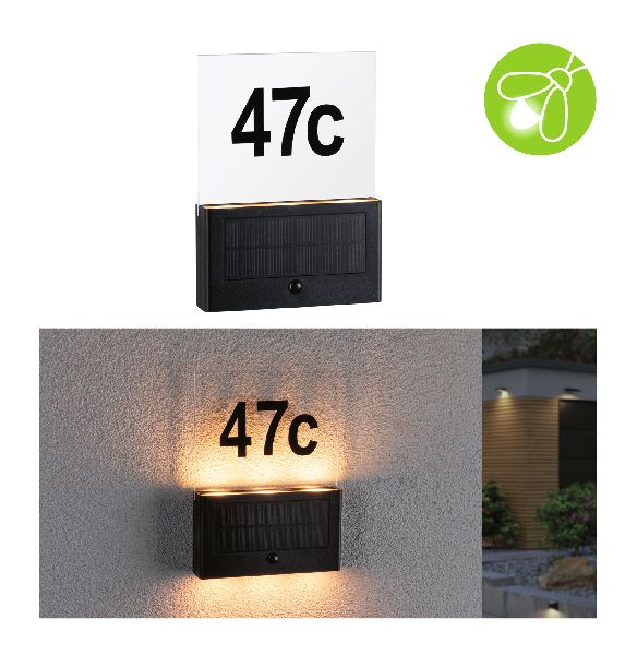 Numéro de maison extérieur solaire Neda IP44 PIR anthracite resp. insectes