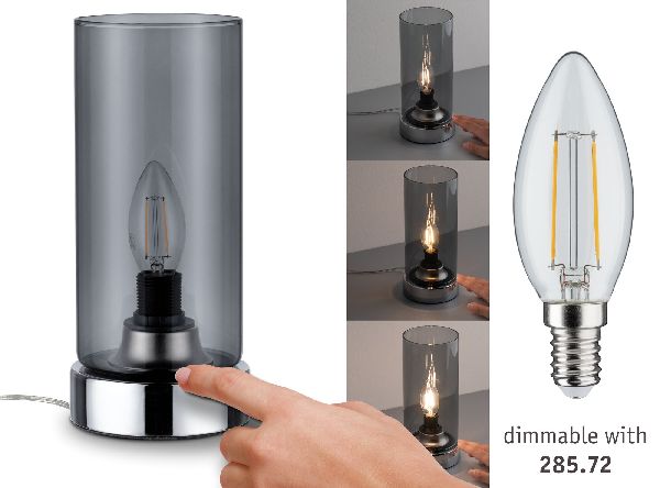 Lampe à poser Pinja max.1x20W E14 Chr/verre fumé br 230V métal/verre