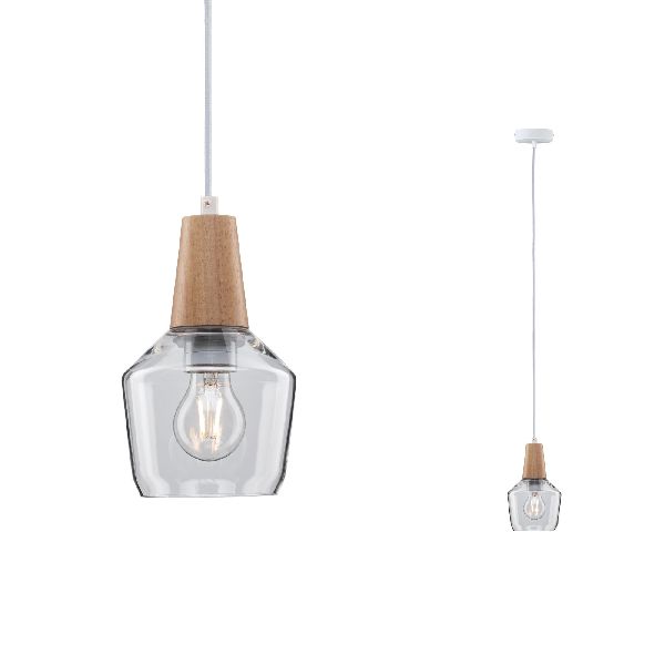 Lum en suspension Neordic Ylvie max1x20W E27 clair/bois 230V verre/bois