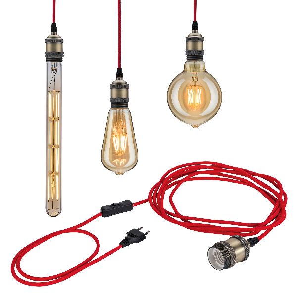 Suspension Neordic Eldar avec prise max 1x20W E27 Rouge/Bruni 230V Métal