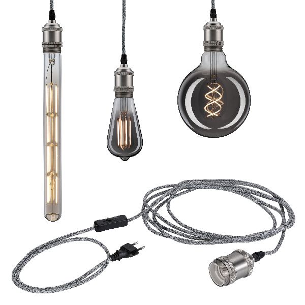 Suspension Neordic Eldar avec prise max 1x20W E27 Gris/Nickel bros 230V Mét