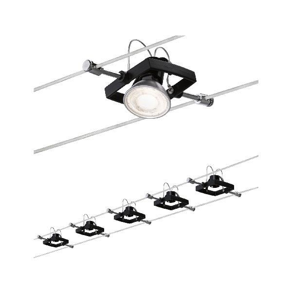 Ens. Wire System MacII max 5x10W GU5,3 noir mat 230/12V métal plastique