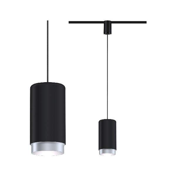 Pendant URail Corus max.1x50W E27 noir dépoli 230V Métal/plastique