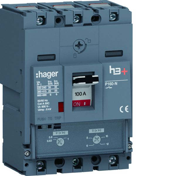 Disjoncteur Boitier Moulé h3+ P160 TM A/A 3P3D In100A Icu25kA à cage HHS100DC