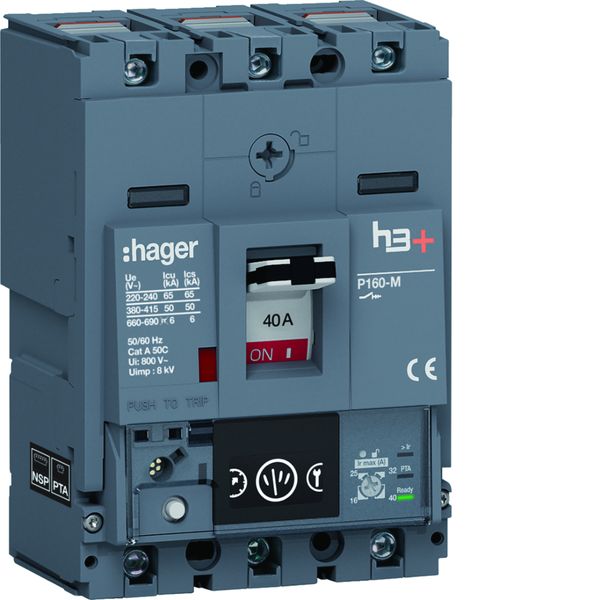 Disjoncteur Boitier Moulé h3+ P160 ENERGY 3P3D In40A Icu50kA à cage HMS040NC