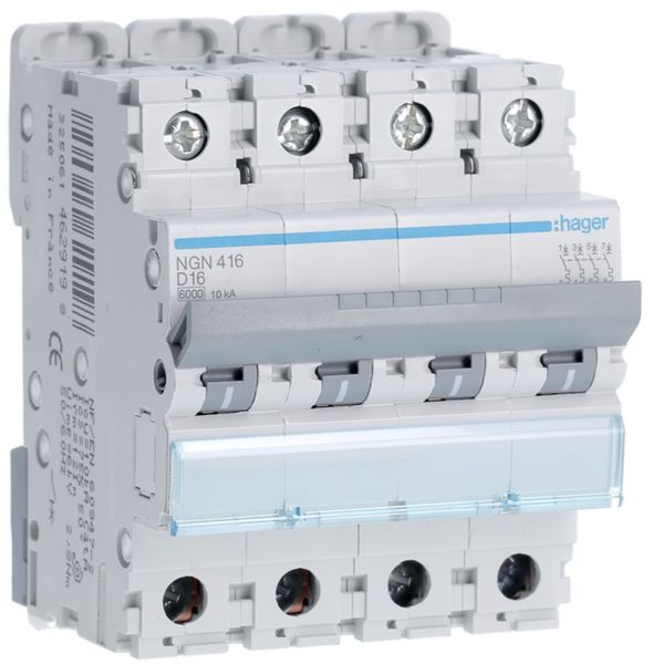 Disjoncteur 16A 4P 6-10kA Courbe D 4modules NGN416