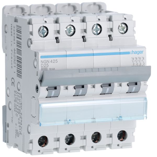 Disjoncteur 25A 4P 6-10kA Courbe D 4modules NGN425