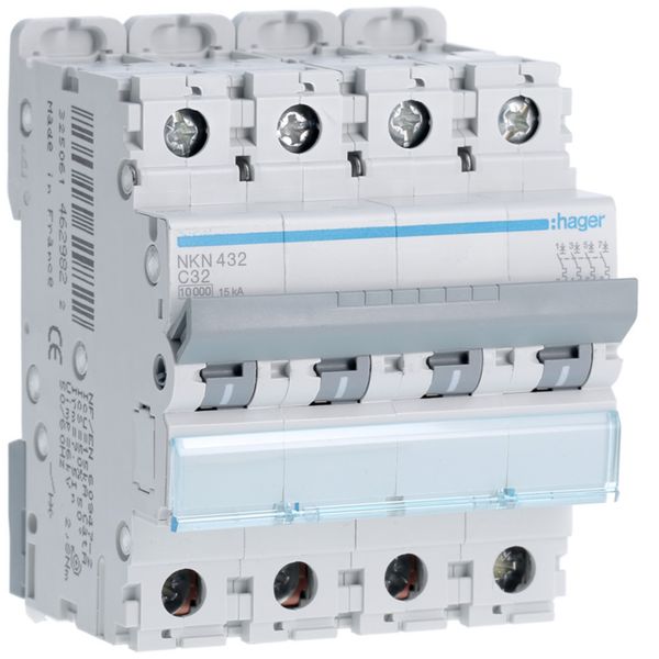 Disjoncteur 32A 4P 10-15kA Courbe C 4modules NKN432