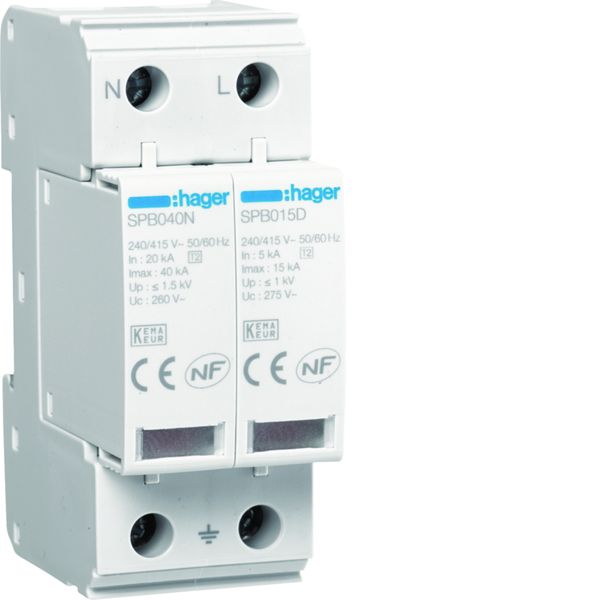 Parafoudre de type 2 Imax 15kA 2P 2modules avec auxiliaire de contact SPB215R