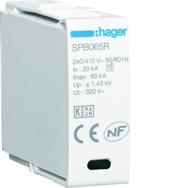 Cartouches pour parafoudre de type 2 Imax 40kA L-N Uc 320V In 20kA Up 1,35kV SPB065R