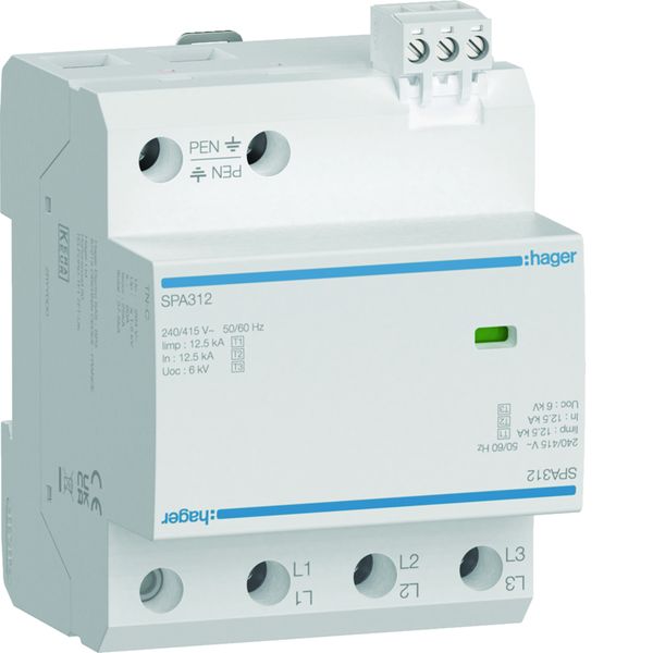 Parafoudre de type 1+2 Iimp 12,5kA 3P 4modules avec auxiliaire de contact SPA312