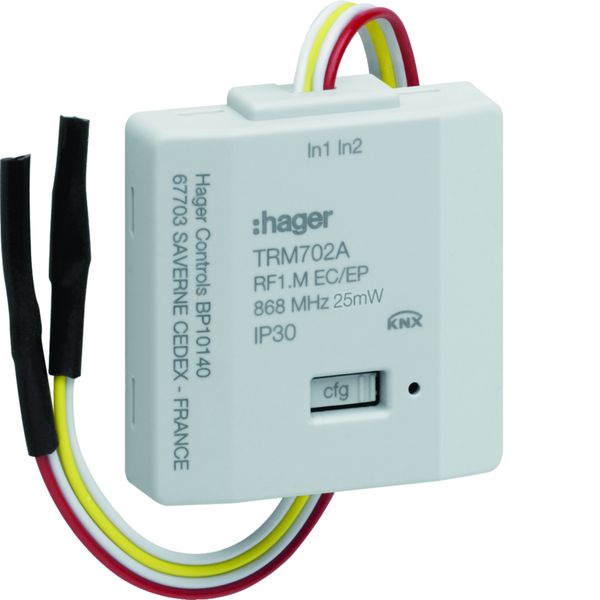 micromodule 2 entrées filaires à encastrer avec alimentation sur pile, KNX radio TRM702A
