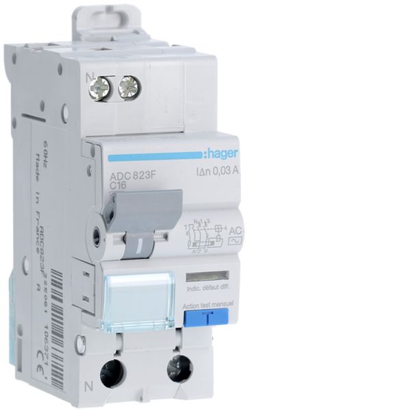 Disjoncteur différentiel 16A 1P+N 4,5kA Courbe C 30mA type AC 60Hz 2 modules ADC823F
