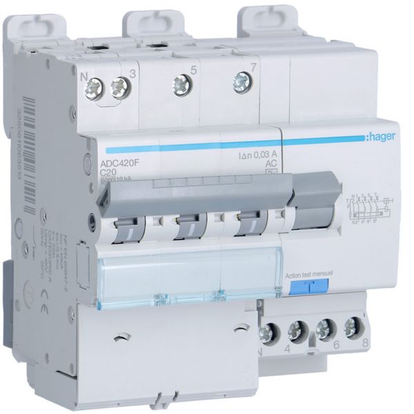 Disjoncteur différentiel 20A 3P+N 6-10kA Courbe C 30mA type AC 5 modules ADC420F