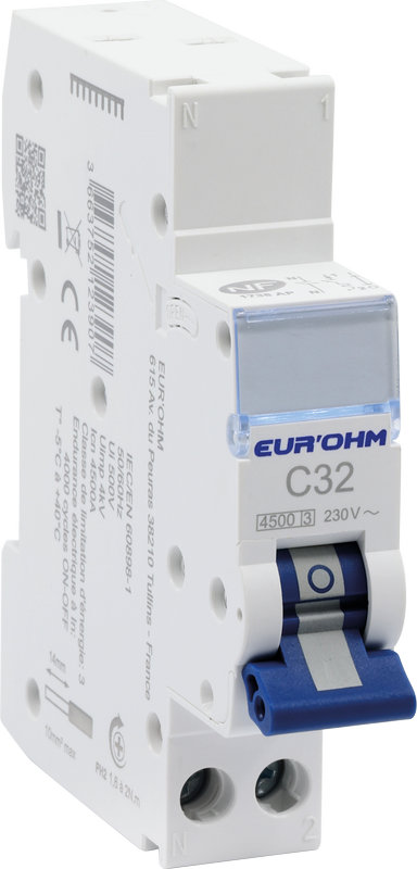Disjoncteur 1P+N 32A courbe C connexion rapide/vis 4,5kA NF