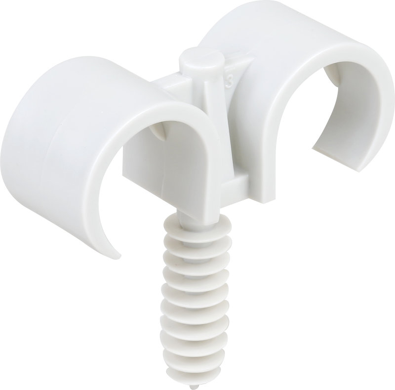 Coliers double clips/cheville tube Ø25