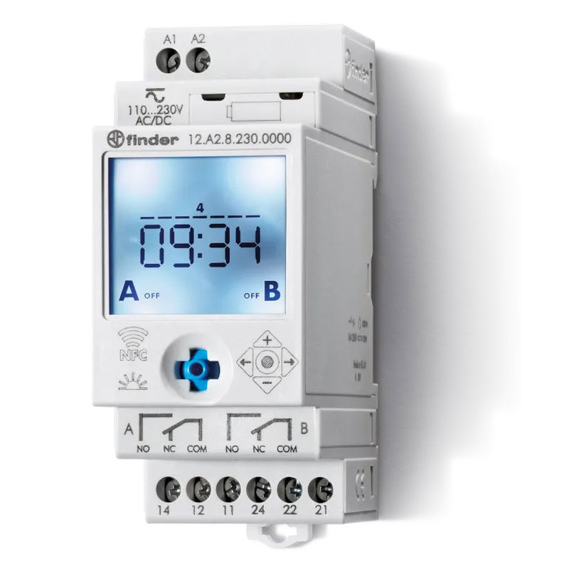[FIN-12A200240000] Horloge Astronomique Hebdomadaire Digitale 2 Inverseurs 12 À 24V Ac/Dc, Nfc