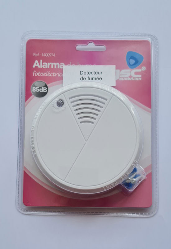 Detecteur de fumée avec alarme 85db DC9V - pile alcaline inclus Blister