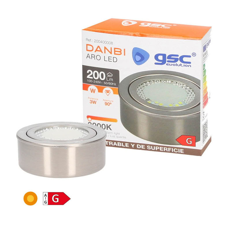 Spot saillie/encastré inox led 3w 200lm 3000k 230v