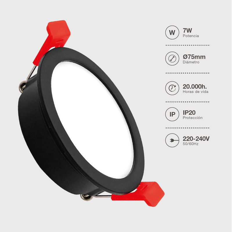 Spot LED encastré noir 7W 3000K-4000K-6000K