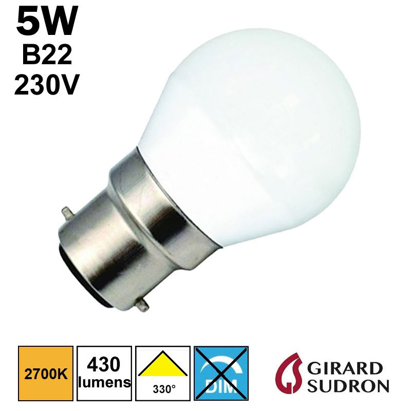 [GS-160194] Ampoule sphérique g45 led 330° 5w b22 2700k 400lm 160194