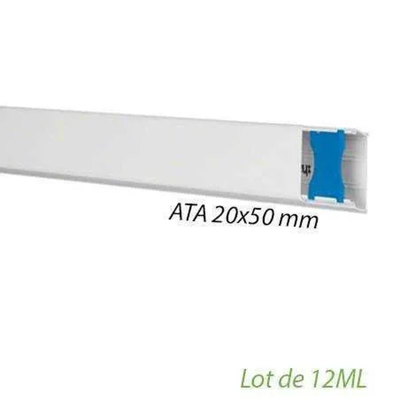 Moulure Ateha 20x50mm 1 compartiment, Blanc ATA205009016 - Longueur 2m