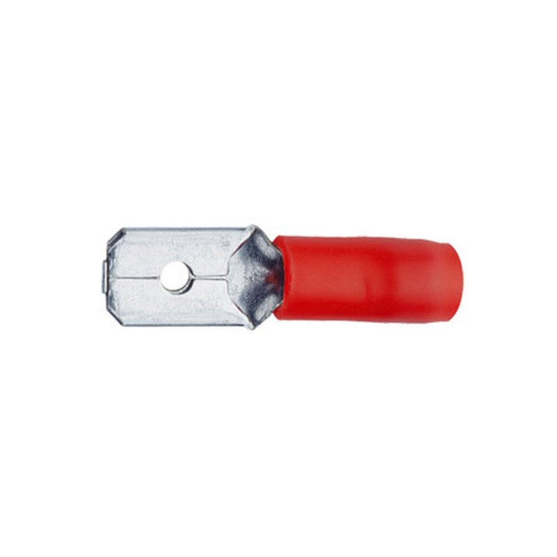 Fiche Plate Mâle Isolée Rouge Pour Languette 6.3X0,8Mm. Section: 0,5 À 1,5Mm2 (les 100)
