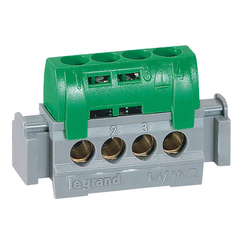 [LEG-004830] Legrand 004830 - Bornier de répartition isolé IP2X terre - 4 connexions 1,5-16mm²- vert long.47mm