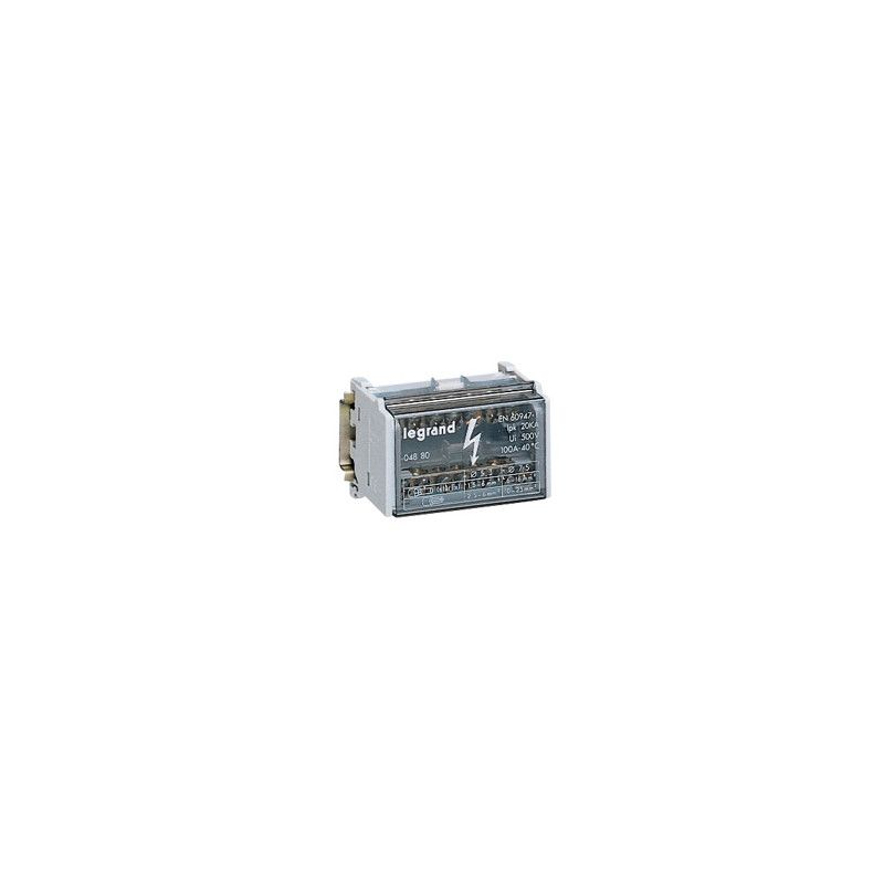 [LEG-004880] Répartiteur monobloc 2p à bornes 100a -7 connexions par barreau - 4 modules din