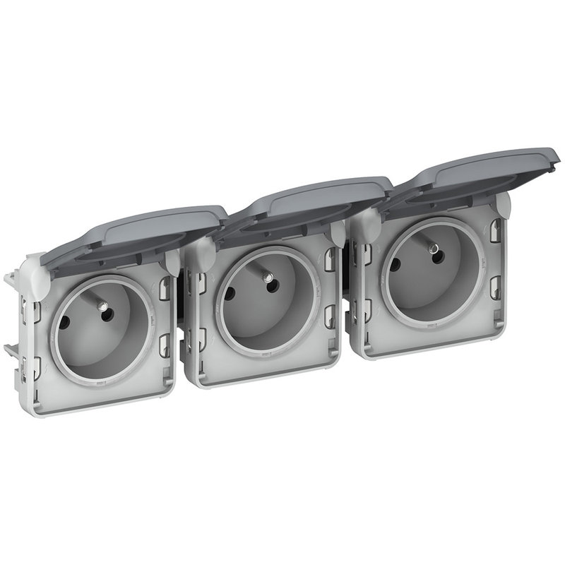 [LEG-069564] Legrand 069564 - Triple prise 2P+T précâblées horizontale Plexo composable IP55 16A 250V - gris