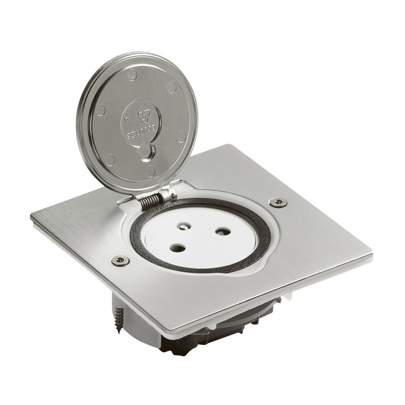 [LEG-089760] Legrand 089760 - Prise de sol simple 2P+T Surface 16A 250V avec platine carrée - inox brossé