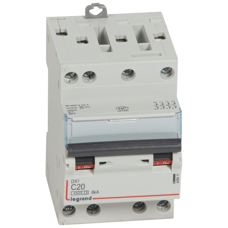 [LEG-406911] Legrand 406911 - Disjoncteur DX³4500 6kA bornes à vis 4P 400V~ 20A courbe C - 3 modules