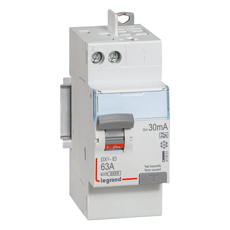 Interrupteur differentiel Dx³-Id Vis/Auto Départ Haut 2P 230V~ 63A Type A legrand 411651